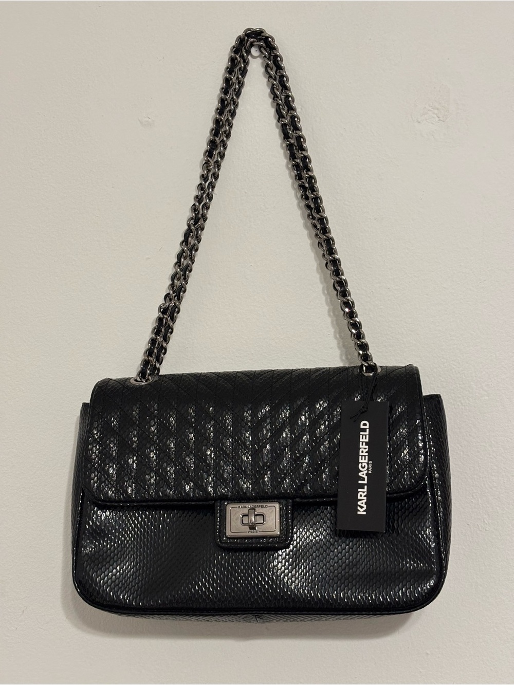 Karl Lagerfeld Black Quilted Shoulder Bag with Chain Strap